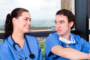Two nursing students having a conversation
